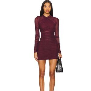 NEW SER.O.YA Moxey Burgundy Ruched Mesh Mini Dress NWT - Size M